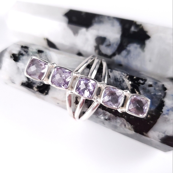 🎉HP~12/19🎉 Sterling Silver 5 Stone Checkerboard Kunzite Crawler Ring Size 9 - Picture 4 of 16